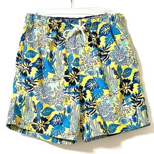 Men's Nautica Yellow and Blue Floral Coral Reef Swim Trunk Shorts Sz M RN#67835